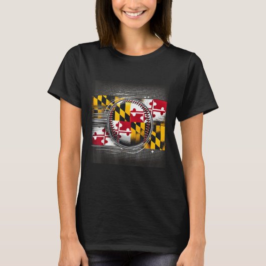 州旗Ar付メリーランド野球選手デザイン Tシャツ (正面)