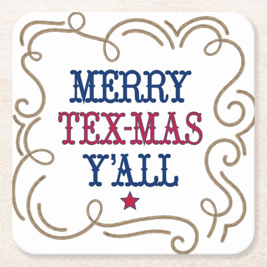 州旗RedおよびメリーBlue Tex-Mas Y'all スクエアペーパーコースター (正面)