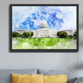 州統一されたズCapitol in Washington DC Water color フォトプリント
