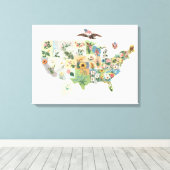 州統一されたフラワーマップ – 私たちのナショナルブーケ キャンバスプリント (インサイチュ (ウッドフロア))