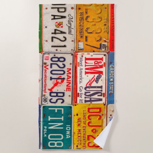 州統一されたライセンスプレートアートアメリカ ビーチタオル (正面)