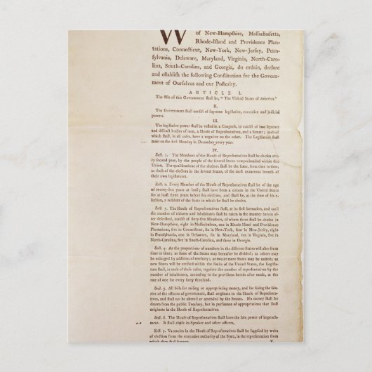 州統一された憲法1787年 ポストカード (正面)