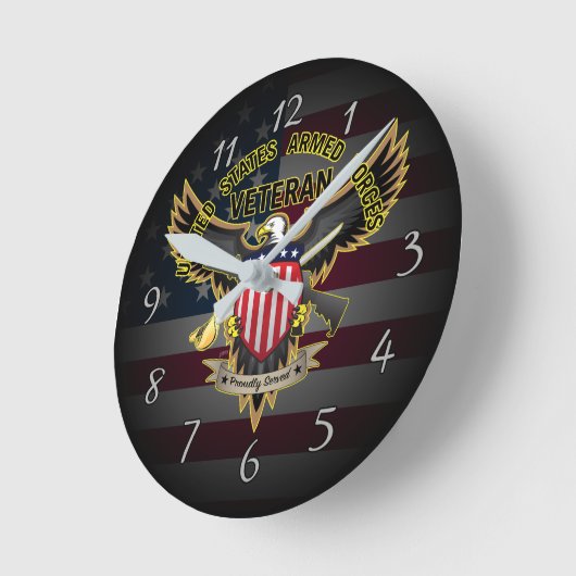 州軍の統一された退役軍人、誇り高く奉仕 ラウンド壁時計 (傾斜)