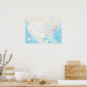 州都が示されたアメリカ合衆国の地図 ポスター (キッチン)