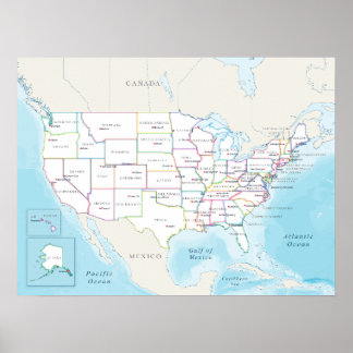 州都が記されたアメリカ合衆国の政区図 ポスター