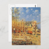 州都に絵画建設されるスクーナー船の ポストカード (正面/裏面)