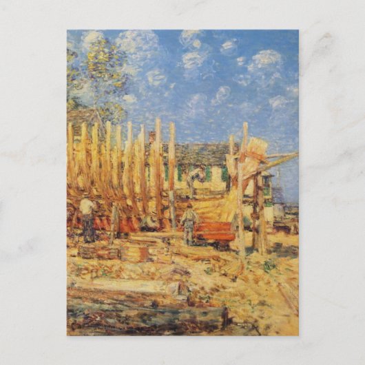 州都に絵画建設されるスクーナー船の ポストカード (正面)