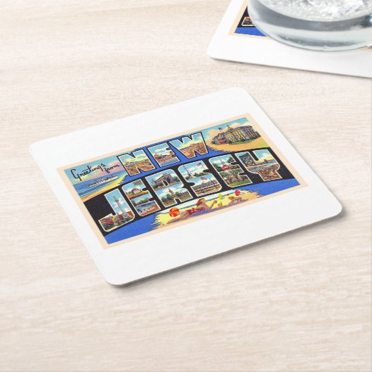 州・オブ・ニュージャージーヴィンテージ大レターはがき スクエアペーパーコースター (アングル)