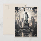 州・オブ・リバティ・ニューヨークUSA旅行ヴィンテージ・アート ポストカード (正面/裏面)