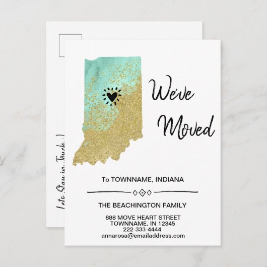 *～*州INDIANA新住所の移動 案内ポストカード (正面/裏面)