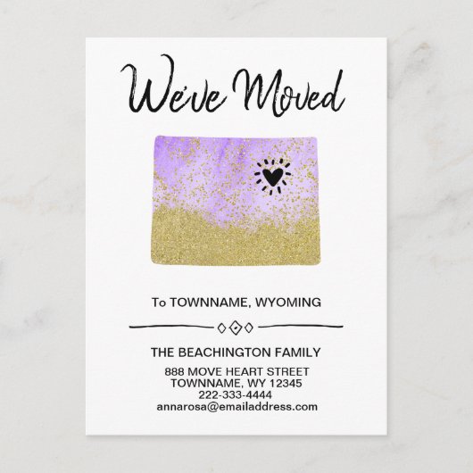 *~*州WYOMING – 新しい住所 – 移動中 案内ポストカード (正面)