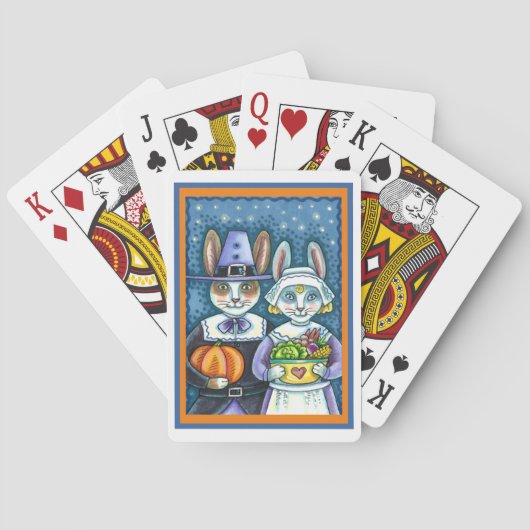 巡礼ウサギ、感謝祭ウサギの収穫、かわいい トランプ (裏面)