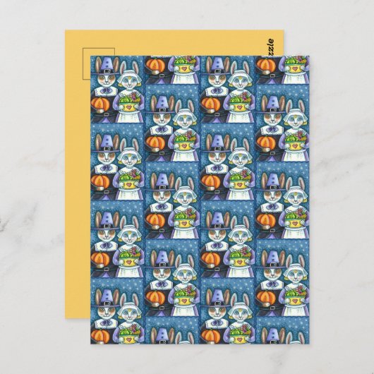 巡礼ウサギ、感謝祭ウサギの収穫、かわいい ポストカード (正面/裏面)