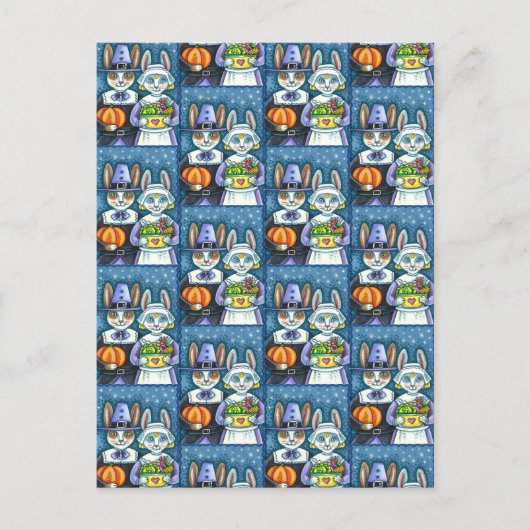 巡礼ウサギ、感謝祭ウサギの収穫、かわいい ポストカード (正面)