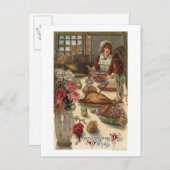 巡礼女性のテーブル ポストカード (正面/裏面)