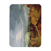 巡礼者が前にひざまずく農村風景 マグネット (縦)