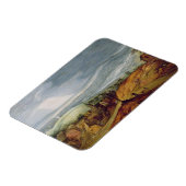 巡礼者が前にひざまずく農村風景 マグネット (左側)