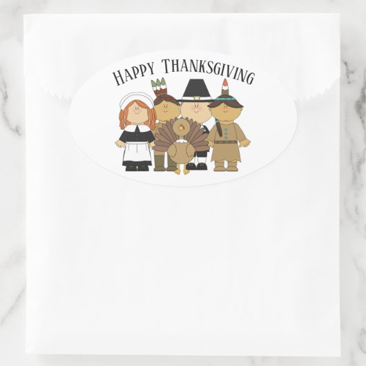 巡礼者とインディアンの感謝祭 楕円形シール (バッグ)