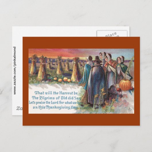 巡礼者とカボチャのヴィンテージ感謝祭 シーズンポストカード (正面/裏面)