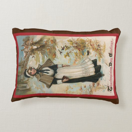 巡礼者の女性に感謝祭の日のご挨拶 アクセントクッション (裏面)