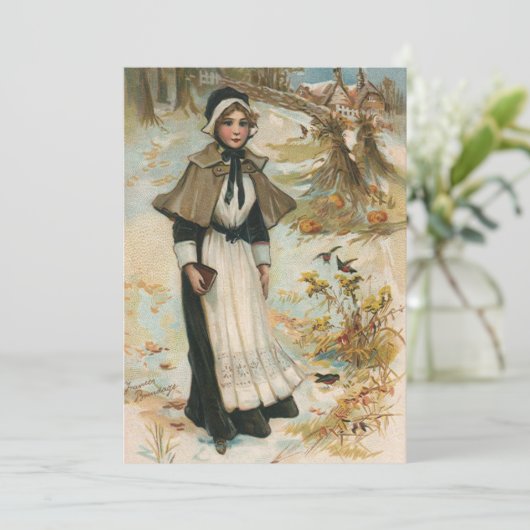 巡礼者の女性に感謝祭の日のご挨拶 シーズンカード (スタンド正面)