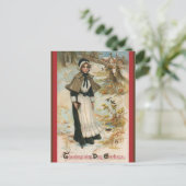 巡礼者の女性に感謝祭の日のご挨拶 シーズンポストカード (スタンド正面)