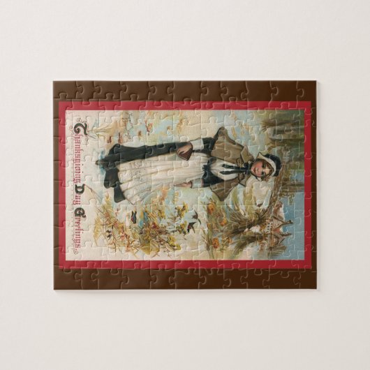 巡礼者の女性に感謝祭の日のご挨拶 ジグソーパズル (横)