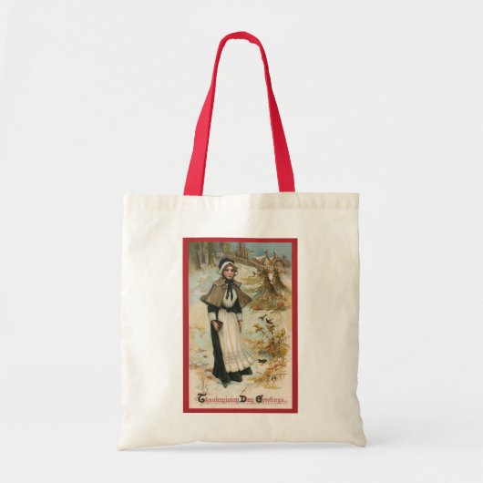 巡礼者の女性に感謝祭の日のご挨拶 トートバッグ (正面)