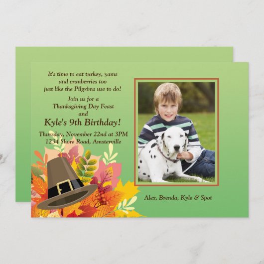 巡礼者の帽子の誕生日の写真の招待状 招待状 (正面/裏面)