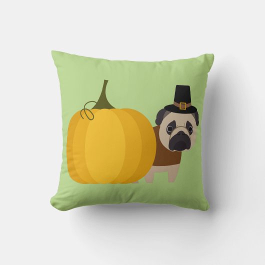 巡礼者の感謝祭のパグ クッション (正面)