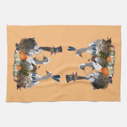 巡礼者&インディアンダックサンクスギビングキッチンタオル キッチンタオル (横)