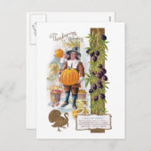 巡礼者、プラムとカボチャのヴィンテージ感謝祭 シーズンポストカード (正面/裏面)