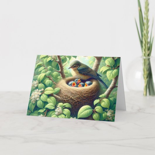 巣にノミを持つ母の鳥 カード (正面)