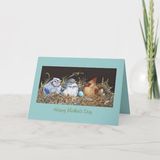 巣に多くの鳥がいる母の日のカード カード (正面)