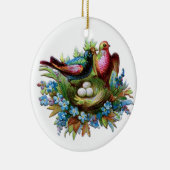 巣のオーナメントを持つ鳥 セラミックオーナメント (右)