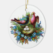 巣のオーナメントを持つ鳥 セラミックオーナメント (左)