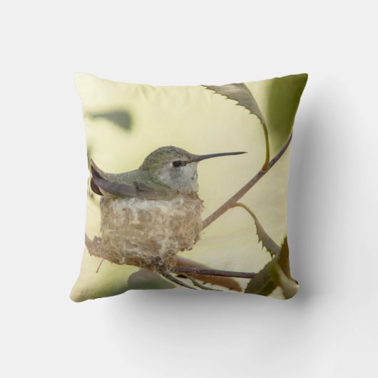 巣の上のメスのハミングバード クッション (裏面)