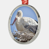 巣の中のコウノトリ メタルオーナメント (左)
