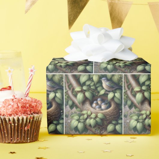 巣の中のブルーバード ラッピングペーパー (誕生日パーティー)