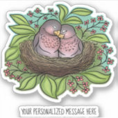 巣の中のロバードカップルかわいいステッカー シール (正面)