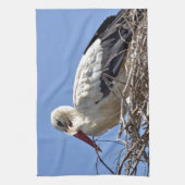 巣の中の白いコウノトリ キッチンタオル (縦)