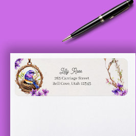 巣の中の繊細な青い鳥のデジタル水色 ラベル