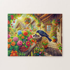 巣の中食べ物を与えのブラックバードの雛 ジグソーパズル