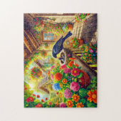 巣の中食べ物を与えのブラックバードの雛 ジグソーパズル (縦)