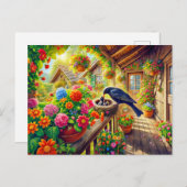 巣の中食べ物を与えのブラックバードの雛 ポストカード (正面/裏面)