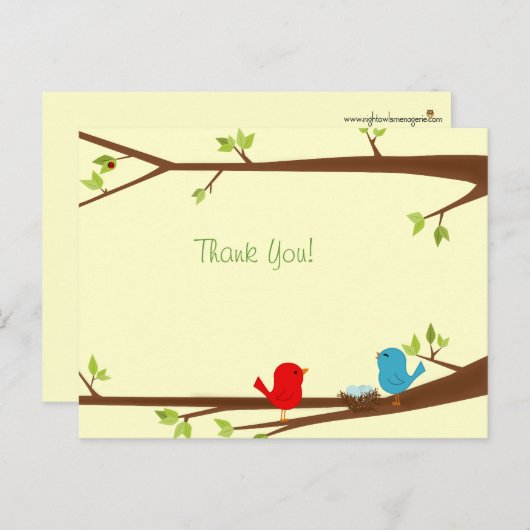 巣の赤ちゃんシャワー付きバーディーありがとうはがき ポストカード (正面/裏面)