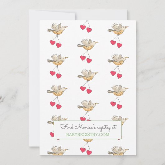 巣の赤ちゃん飛んでいるのシャワーの上で甘いママの鳥 招待状 (裏面)