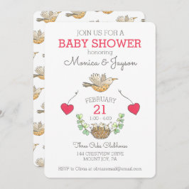 巣の赤ちゃん飛んでいるのシャワーの上で甘いママの鳥 招待状