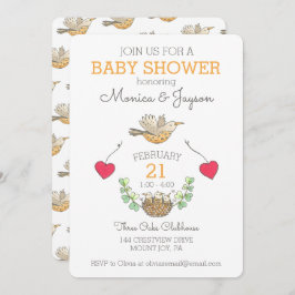 巣の赤ちゃん飛んでいるのシャワーの上で甘いママの鳥 招待状