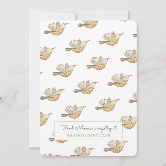 巣の赤ちゃん飛んでいるのシャワー上の甘いママの鳥 招待状 (裏面)